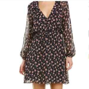 $398 Joie Marelle ruffle long sleeve floral dress midnight navy blue size large